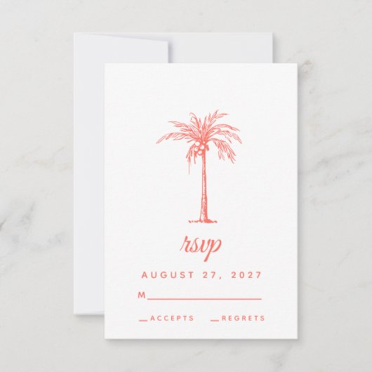 Coral Palm Tree Tropical Beach Weddenschap RSVP Kaartje (Voorkant)