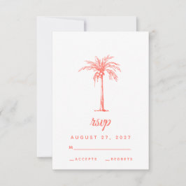 Coral Palm Tree Tropical Beach Weddenschap RSVP Kaartje