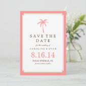 Coral Palm Tree Weddenschap Save the Date (Staand voorkant)