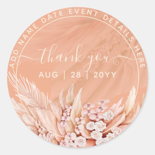 Coral Pampas Grass Hartelijk dank voor de klassiek Ronde Sticker (Voorkant)