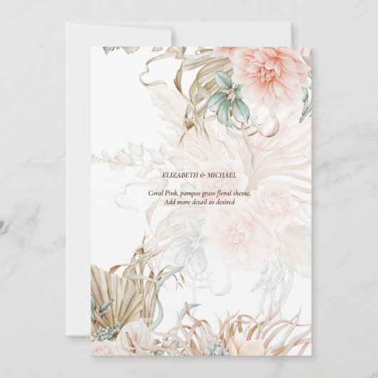 Coral Pampas Grass PHOTO Weddenschap Save The Date (Achterkant)