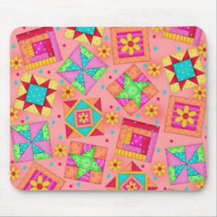 Coral Patchwork Blocks Mousepad Muismat