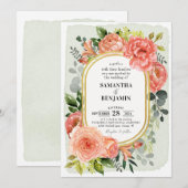 Coral Peach Blush Bloemen Goud Moderne bruiloft Kaart (Voorkant / Achterkant)