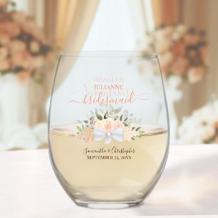 Coral Peach Boeket Bruidsmeisje Maid of Honor Gift Wijnglas Zonder Voet