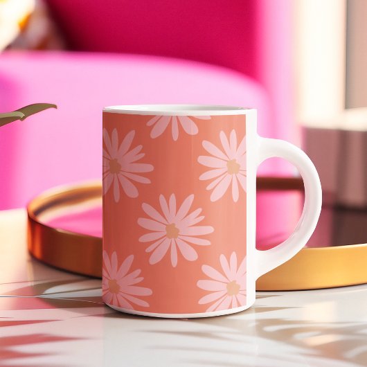 Coral Peach BOHO Daisy Patroon Bloemen Tweekleurige Koffiemok