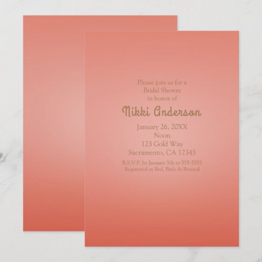 Coral Peach Dipped Chic Elegant Party Invitation Kaart (Voorkant / Achterkant)