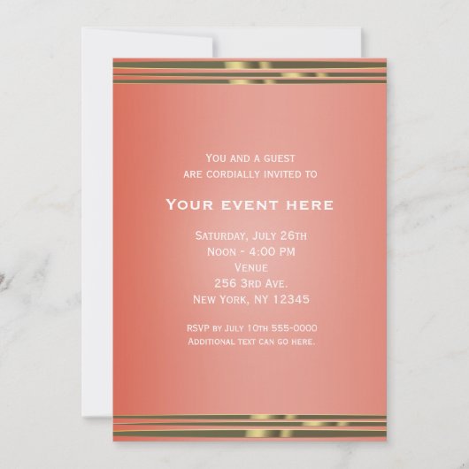 Coral Peach Dipped Chic Elegant Party Invitation Kaart (Voorkant)