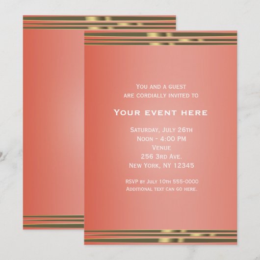 Coral Peach Dipped Chic Elegant Party Invitation Kaart (Voorkant / Achterkant)