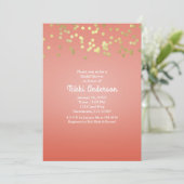 Coral Peach Dipped Chic Gold Stippen Party Invitat Kaart (Staand voorkant)