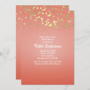 Coral Peach Dipped Chic Gold Stippen Party Invitat Kaart
