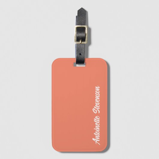 Coral Peach Elegant Signature Monogram Bagagelabel (Voorkant (verticaal))