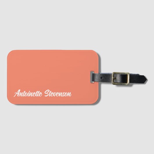 Coral Peach Elegant Signature Monogram Bagagelabel (Voorkant (horizontaal))
