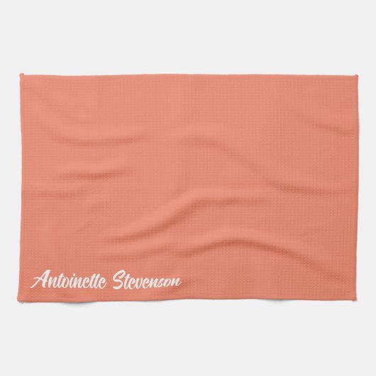 Coral Peach Elegant Signature Monogram Theedoek (Horizontaal)