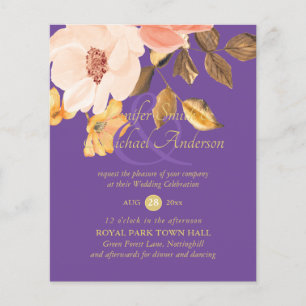Coral Peach Gold Bronze Floral Wedding Invitations