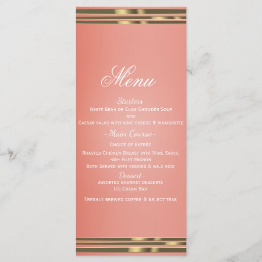 Coral Peach & Gold Dipped Chic Uitnodigingsmenu Menu (Voorkant)