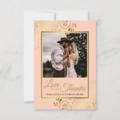 Coral Peach & Gold Love Bedankt Fotonotitie Huweli (Voorkant)