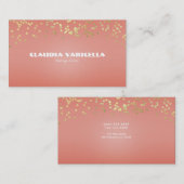 Coral Peach & Gold Stippen afgesplitst Chic Glamor Visitekaartje (Voorkant / Achterkant)