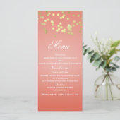 Coral Peach & Gold Stippen Chic Invitation Menu Ka (Staand voorkant)