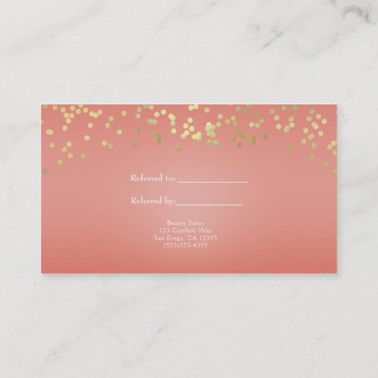 Coral Peach & Gold Stippen Chic Verwijs een Vriend Aanbevelingskaartje (Achterkant)