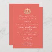 Coral Peach Golden Crown Royal Glitter 16e bruids Kaart (Voorkant / Achterkant)