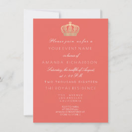 Coral Peach Golden Crown Royal Glitter 16e bruids Kaart