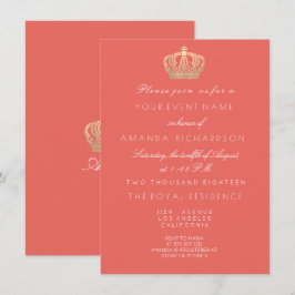 Coral Peach Golden Crown Royal Glitter 16e bruids Kaart