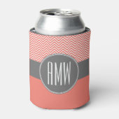 Coral Peach Gray Chevrons Custom Triple Monogram Blikjeskoeler (Blikje Voorkant)