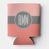 Coral Peach Gray Chevrons Custom Triple Monogram Blikjeskoeler (Voorkant)