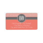 Coral Peach Gray Chevrons Custom Triple Monogram Etiket (Voorkant)