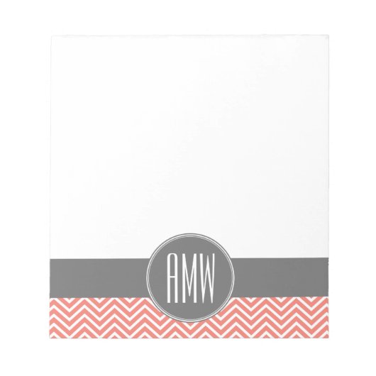 Coral Peach Gray Chevrons Custom Triple Monogram Notitieblok (Voorkant)