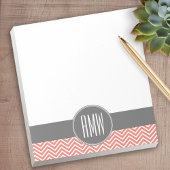 Coral Peach Gray Chevrons Custom Triple Monogram Notitieblok