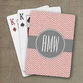 Coral Peach Gray Chevrons Custom Triple Monogram Speelkaarten