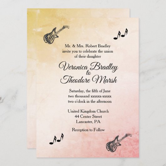 Coral Peach Guitar Theme Weddenschap Kaart (Voorkant / Achterkant)