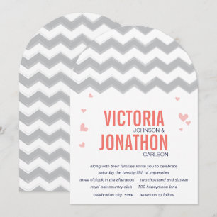Coral Peach marine Gray Zig Zag Typografie Weddens Kaart