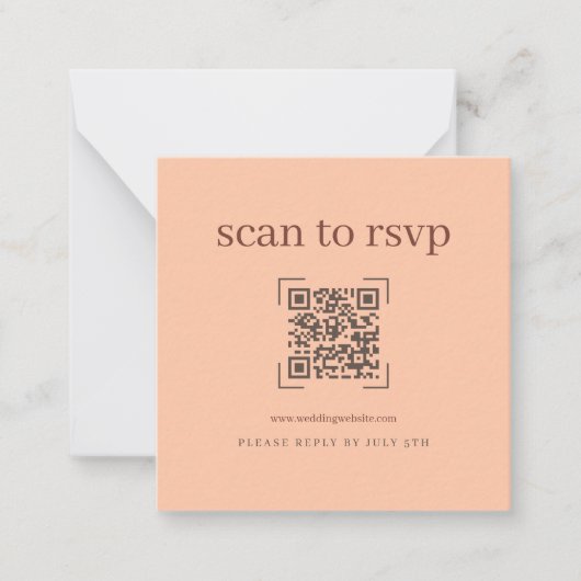 Coral Peach Modern Wedding QR Code Online RSVP Notitiekaartje (Voorkant)