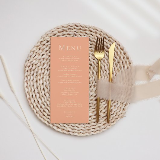 Coral Peach Moderne Minimalistische Wedding Menu K