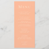 Coral Peach Moderne Minimalistische Wedding Menu K (Voorkant)