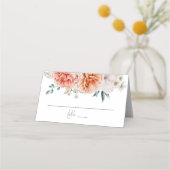 Coral Peach Peonies Script Weddenschap Plaatskaartje (Voorkant)