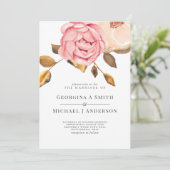 Coral Peach Pink Gold Floral Wedding Invitations Kaart (Staand voorkant)