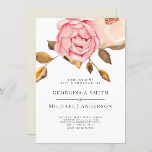 Coral Peach Pink Gold Floral Wedding Invitations Kaart