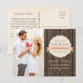 Coral Peach RUSTIC FLORAL BOHO Bewaar de datum Aankondigingskaart (Voorkant / Achterkant)