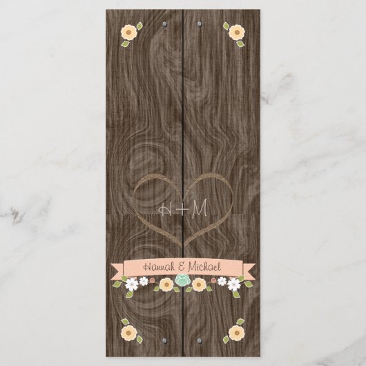 Coral Peach Rustic Floral Wedding Menu Kaart (Achterkant)