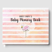 Coral Peach Striped Flamingo Baby Memory Book Gastenboek (Voorkant)