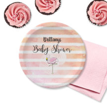 Coral Peach Striped Flamingo Baby shower