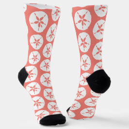Coral Peach White Beach Wedding Seashell Pattern Sokken