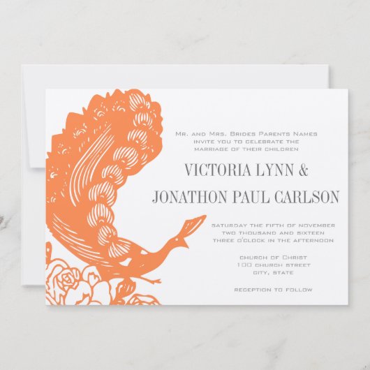 Coral Peacock Roaring 20s Wedding Invitations Kaart (Achterkant)