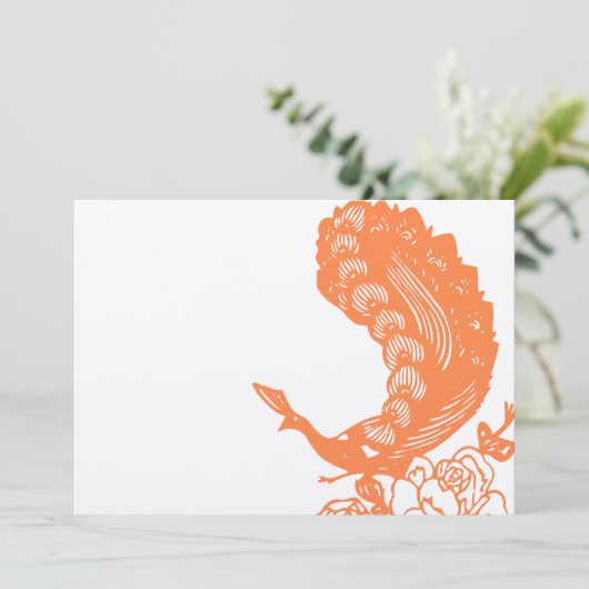 Coral Peacock Roaring 20s Wedding Invitations Kaart (Staand voorkant)