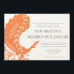 Coral Peacock Roaring 20s Wedding Invitations Kaart<br><div class="desc">Tangerine Coral Oranje  Modern Peacock Roaring 20 s Wedding Invitations</div>