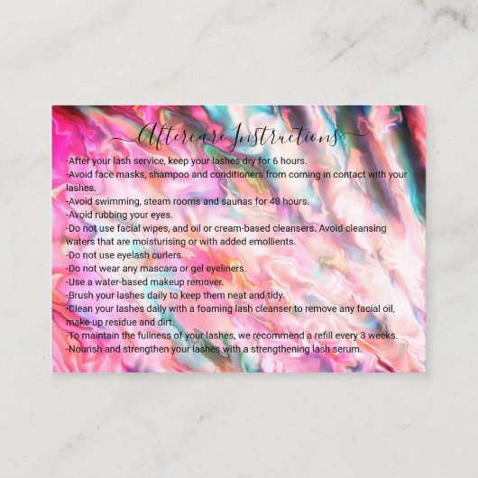 Coral Pearl Opal Glitter Druppels Wimpers Nazorg Visitekaartje (Achterkant)