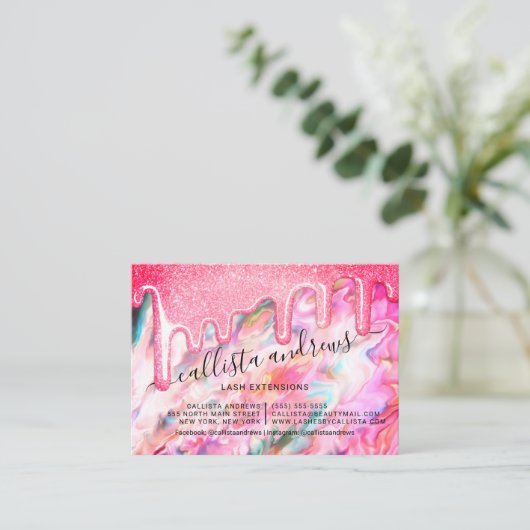 Coral Pearl Opal Glitter Druppels Wimpers Nazorg Visitekaartje (Staand voorkant)